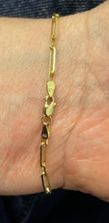 Solid 14K Yellow Gold 7 Inch Alternating Paperclip Link Chain Bracelet, 2.8mm Wide