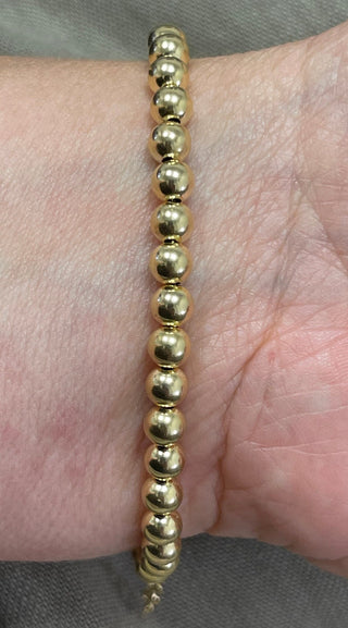 14K Yellow Gold 6"-8" Adjustable Polished Beaded Bracelet, Ball Bracelet, 5mm Wide, Women