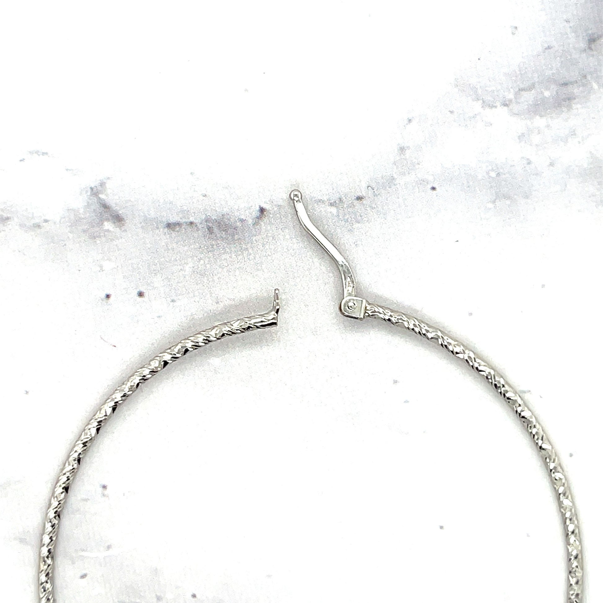 14K White Gold 50mm Round Diamond Cut Hoop Earrings, 1.5mm Thick, Textured Hoops, Large Hoops, Women Hoop Earrings