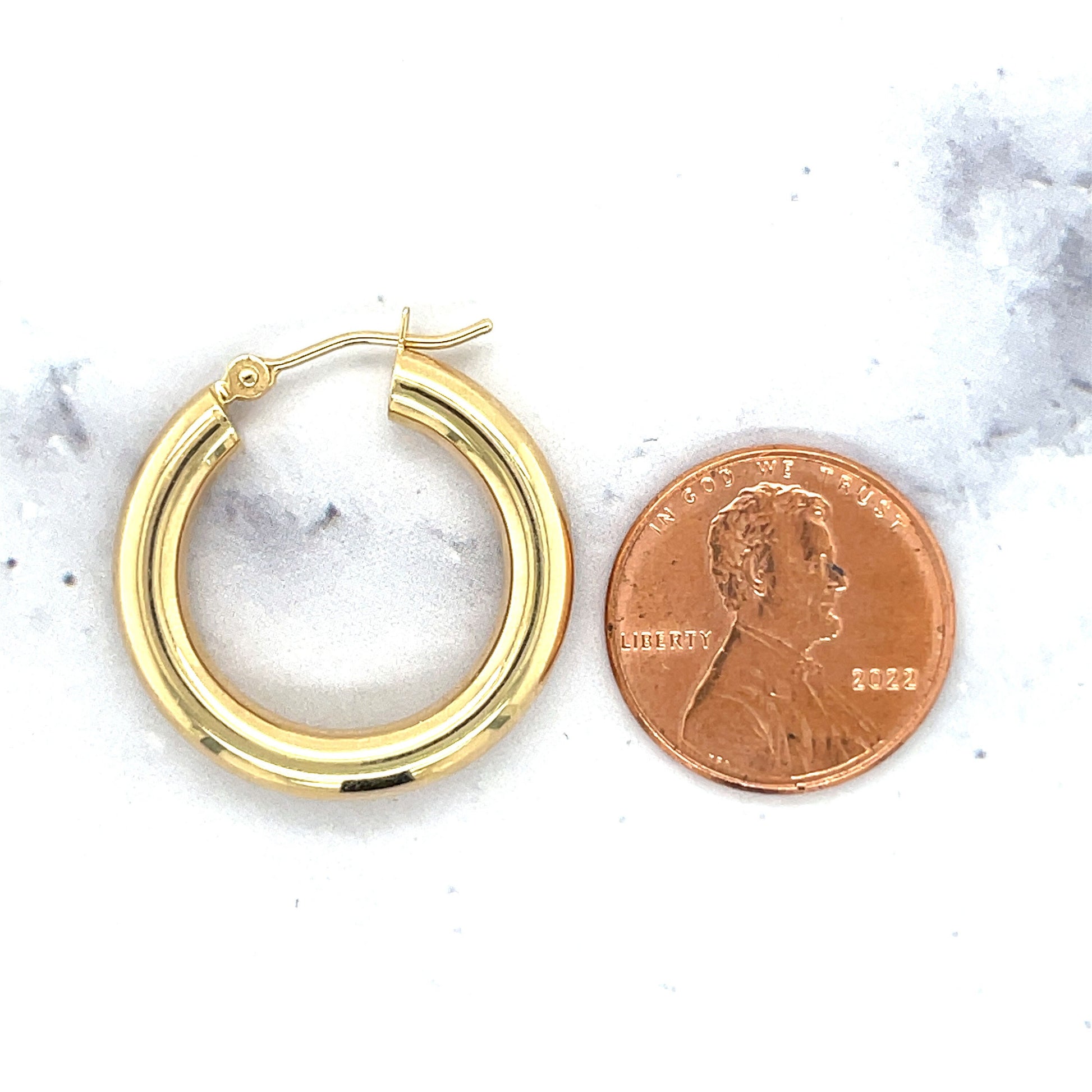 14K Yellow Gold 25mm 30mm 40mm Hoop Earrings with Hinged Clasp, 4mm Thick, Real Gold Hoops, Tube Earrings