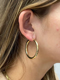 14K Yellow Gold 25mm 30mm 40mm Hoop Earrings with Hinged Clasp, 4mm Thick, Real Gold Hoops, Tube Earrings