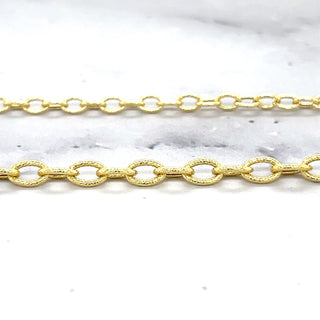 14K Gold Textured Cable Chain, 2.5mm 3.3mm Wide, 16" 18" 20" 24" Oval Link Chain, Real Gold, Women Jewelry