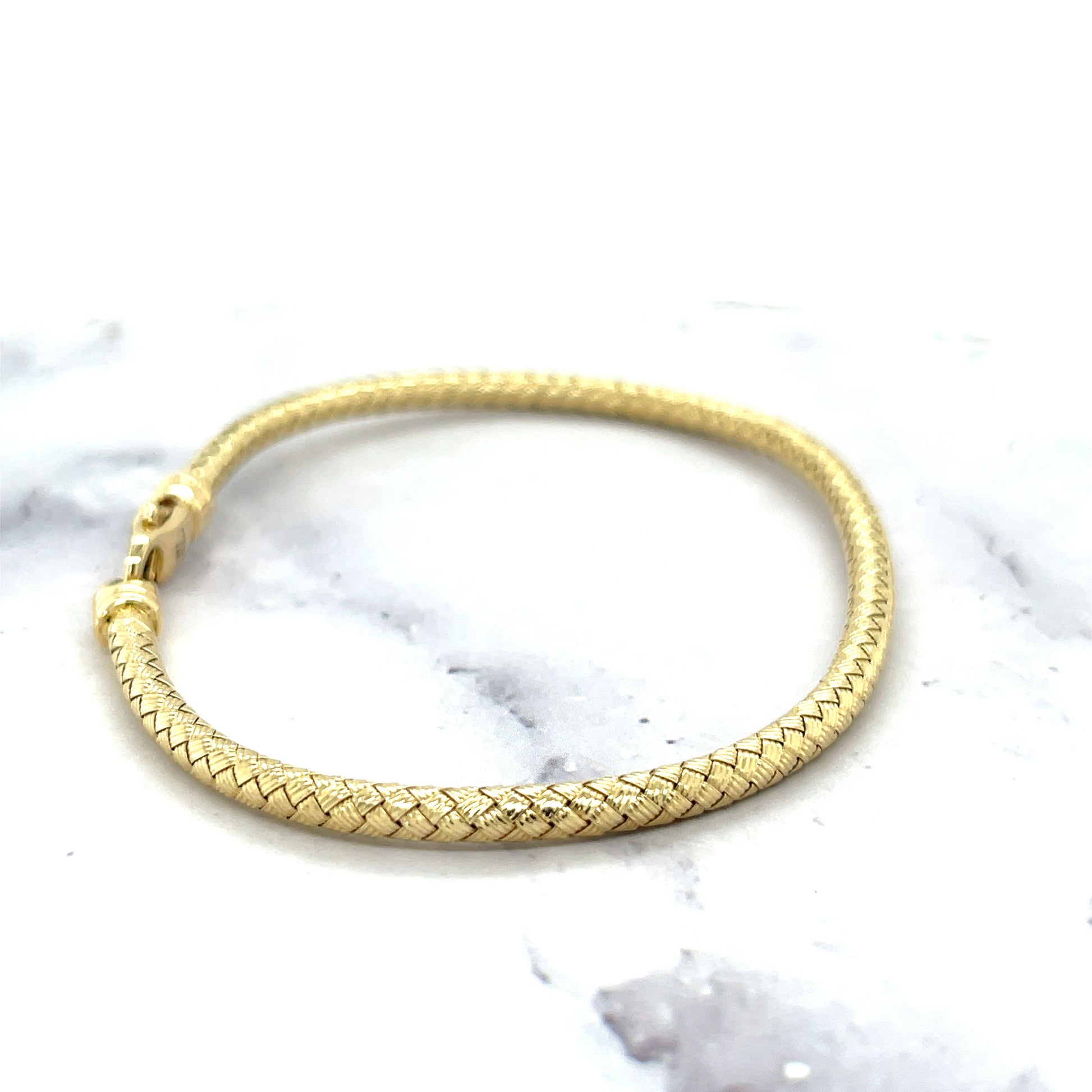 14K Yellow Gold 3.4mm Weaved Bangle With Lobster Clasp, 7.25" Bangle, Real Gold Bracelet, Women