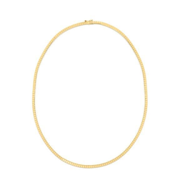 14K Yellow Gold 18" Brick Omega Necklace with Box Clasp, 3,2mm Wide, Cubetto Necklace, Flat Gold Chain, Real Gold Chain, Women Necklace