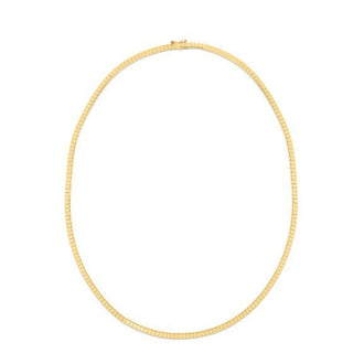 14K Yellow Gold 18" Brick Omega Necklace with Box Clasp, 3,2mm Wide, Cubetto Necklace, Flat Gold Chain, Real Gold Chain, Women Necklace