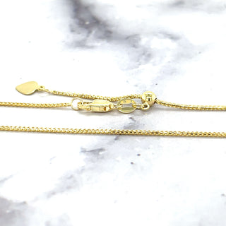 Solid 14K Gold 1mm Adjustable Franco Chain with Lobster Lock, 22" long, Set Your Own Length, Real Gold Necklace, Women