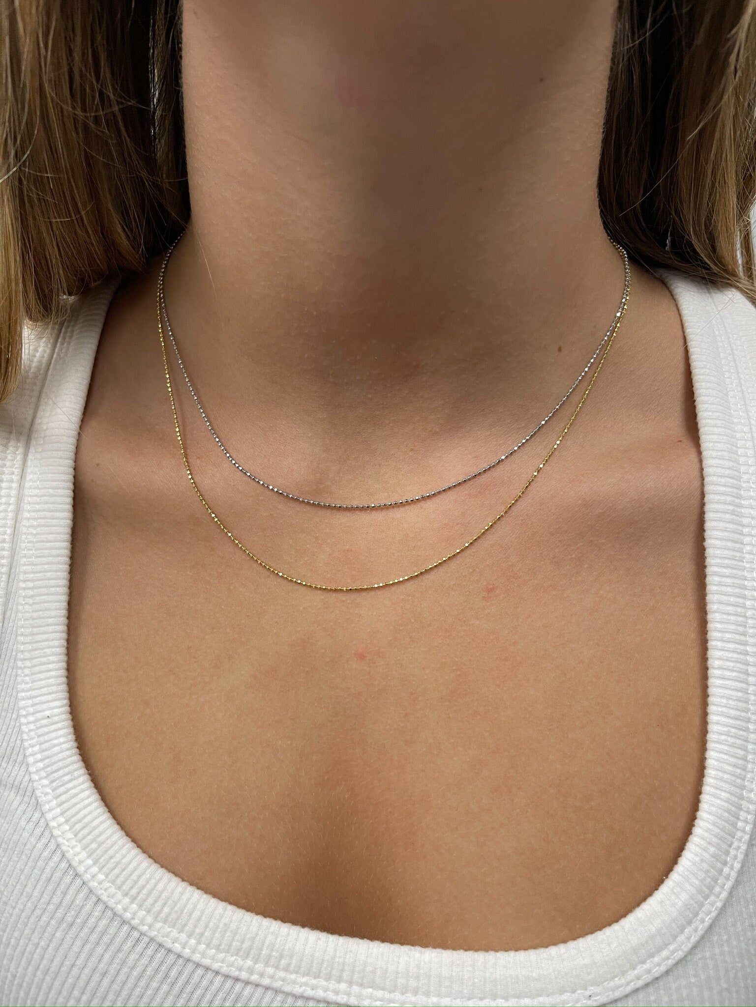 Solid 14K Yellow Gold 18" Diamond Cut Bead Chain with Lobster Clasp, 1mm Wide, Jump ring at 16", Dainty Necklace, Real Gold Chain, Women