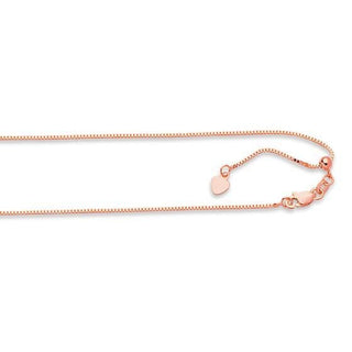 Solid 14K Rose Gold 22" Adjustable Box Chain with Lobster Lock, 0.70mm 0.85mm 1.1mm Wide, Set Your Own Length, Real Gold Box