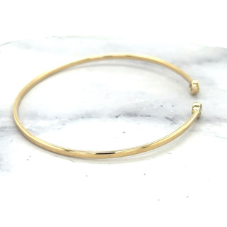 14K Yellow Gold 3mm Blue Topaz Open Cuff Bangle Bracelet, Gemstone Jewelry, Real Gold Bangle, Women