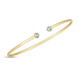 14K Yellow Gold 3mm Blue Topaz Open Cuff Bangle Bracelet, Gemstone Jewelry, Real Gold Bangle, Women