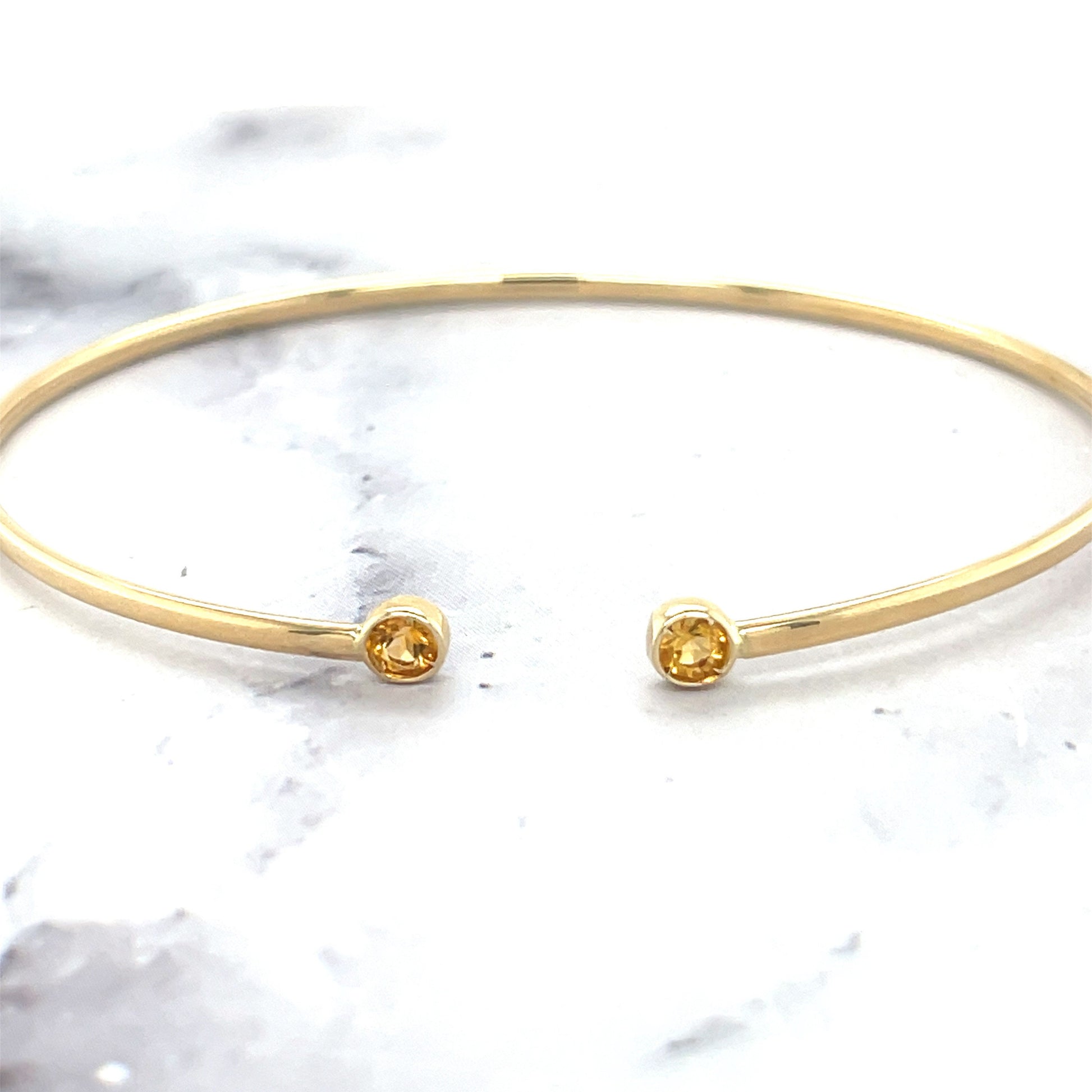 14K Yellow Gold 3mm Citrine Open Cuff Bangle Bracelet, Gemstone Jewelry, Real Gold Bangle, Women