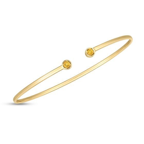 14K Yellow Gold 3mm Citrine Open Cuff Bangle Bracelet, Gemstone Jewelry, Real Gold Bangle, Women