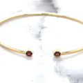 14K Yellow Gold 3mm Garnet Open Cuff Bangle Bracelet, Gemstone Jewelry, Real Gold Bangle, Women