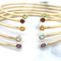 14K Yellow Gold 3mm Garnet Open Cuff Bangle Bracelet, Gemstone Jewelry, Real Gold Bangle, Women