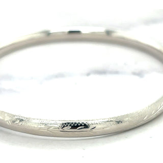 14K White Gold 5mm Floral Leaf Bangle, Floral Pattern, 5.5" 7" 8" Bangle, Stackable Bracelet, Real Gold Bangle, Women