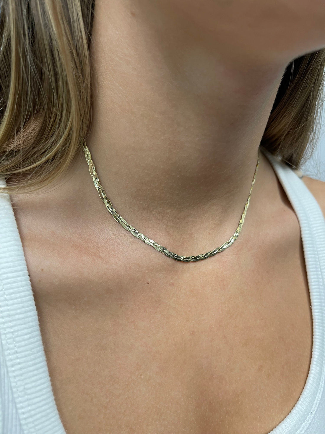 Solid 14K Yellow Gold 16" 18" 20" Braided Herringbone Necklace with Lobster Clasp, 3.2mm Wide, Serpentine Chain, Real Gold Necklace, Women