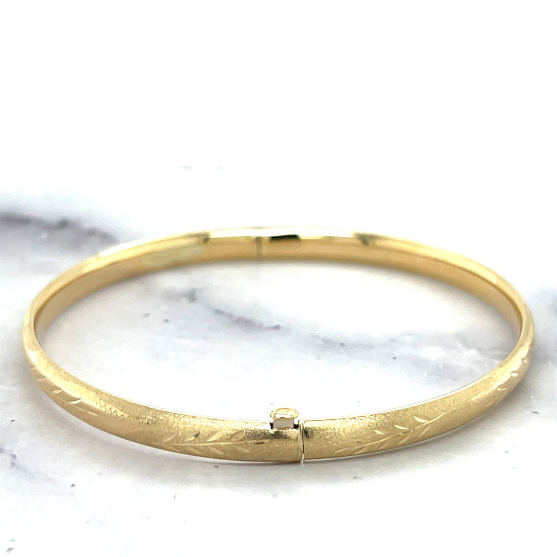 14K Yellow Gold 5mm Floral Leaf Bangle, Floral Pattern, 7" 8" Bangle, Stackable Bracelet, Real Gold Bangle, Women