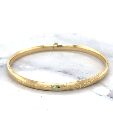 14K Yellow Gold 5mm Floral Leaf Bangle, Floral Pattern, 7" 8" Bangle, Stackable Bracelet, Real Gold Bangle, Women