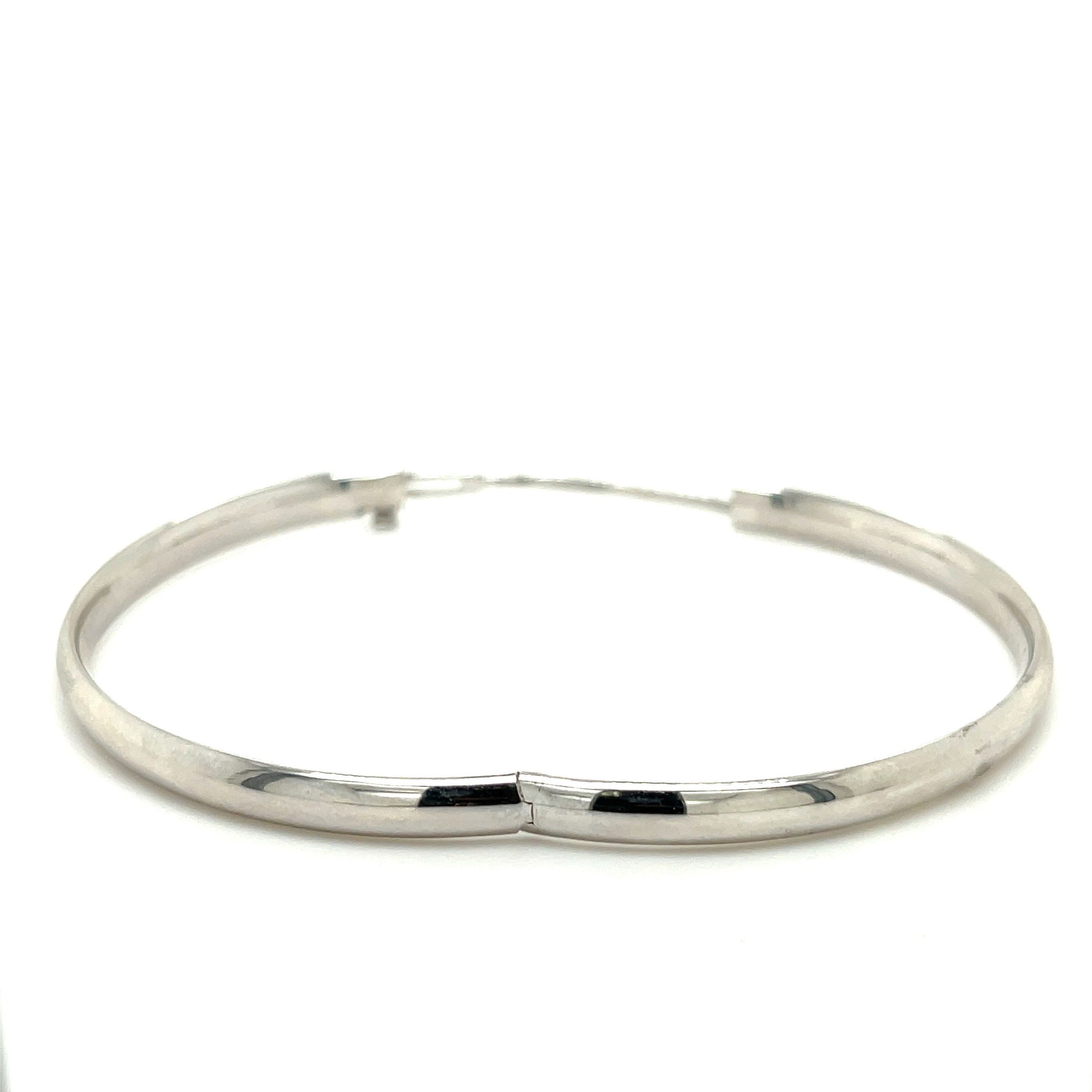 14K White Gold 7" 8" Inch Polished Stackable Bangle Bracelet, 5mm 6mm Wide, Real Gold, Women Bangle