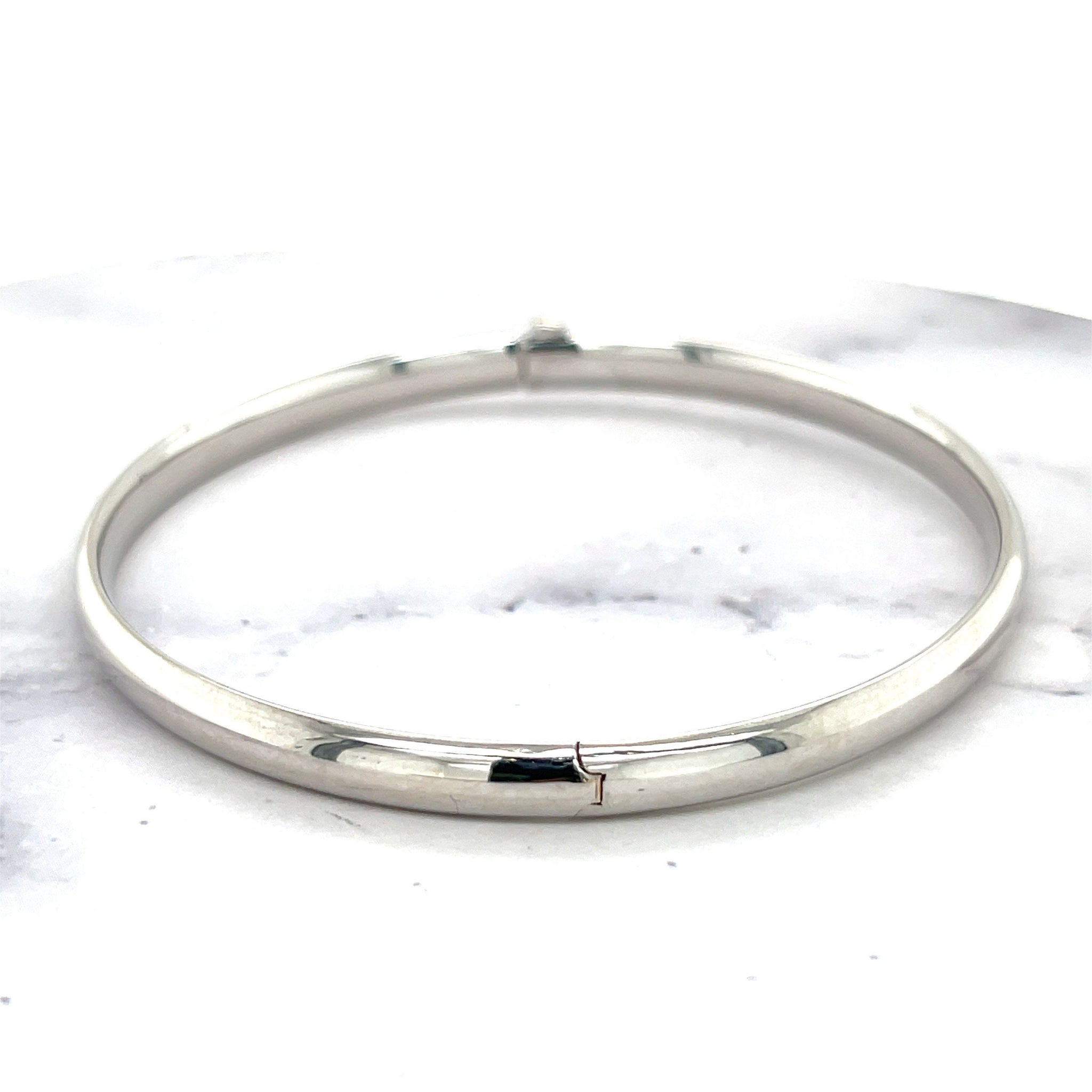 14K White Gold 7" 8" Inch Polished Stackable Bangle Bracelet, 5mm 6mm Wide, Real Gold, Women Bangle