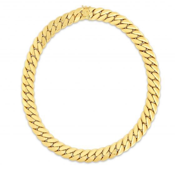 14K Yellow Gold 18" Miami Cuban Necklace with Box Clasp, 14mm Wide, Curb Chain, Real Gold Necklace, Women