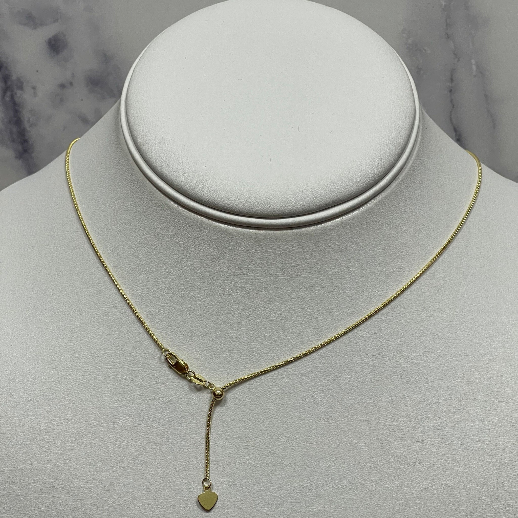 Solid 14K Gold 1mm Adjustable Franco Chain with Lobster Lock, 22" long, Set Your Own Length, Real Gold Necklace, Women