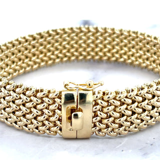 14K Yellow Gold Thick 7" Mesh Woven Bracelet, 14.5mm Wide, Braided Bracelet, Fancy Bracelet, Real Gold Bracelet, Women