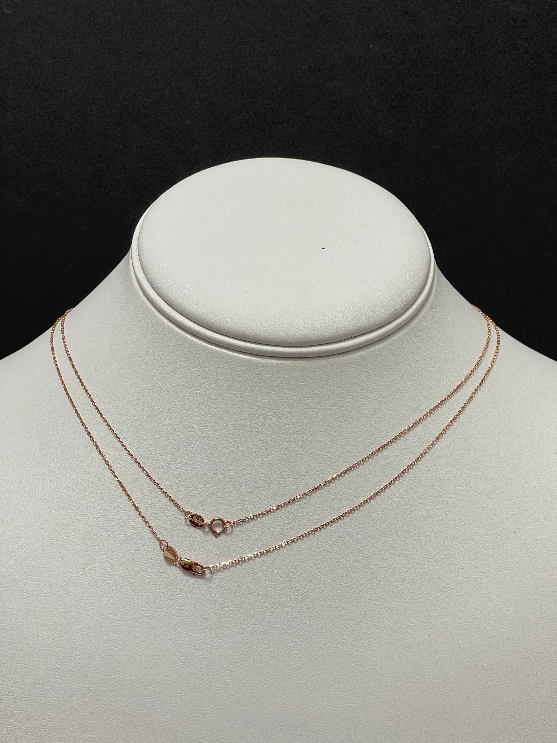 Solid 14K Rose Gold 16" 18" 20" Diamond Cut Cable Chain, 0.7mm 0.9mm 1.1mm Wide, Oval Link Chain, Real Gold Necklace, Women