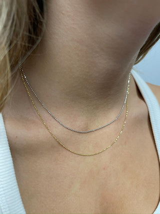 Solid 14K Yellow Gold 18" Diamond Cut Bead Chain with Lobster Clasp, 1mm Wide, Jump ring at 16", Dainty Necklace, Real Gold Chain, Women