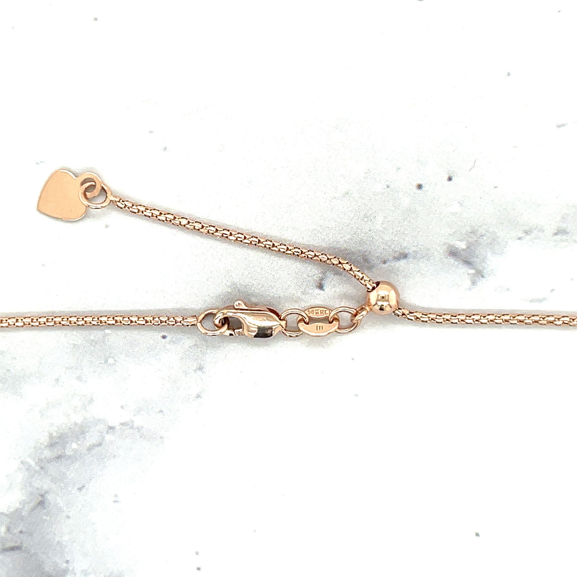 Solid 14K Rose Gold 1.3mm Adjustable Popcorn Chain with Lobster Lock, 22" Long, Set Your Own Length, Real Gold Necklace, Women