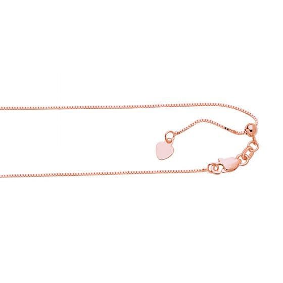 Solid 14K Rose Gold 22" Adjustable Box Chain with Lobster Lock, 0.70mm 0.85mm 1.1mm Wide, Set Your Own Length, Real Gold Box