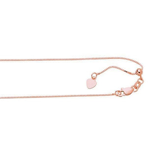 Solid 14K Rose Gold 22" Adjustable Box Chain with Lobster Lock, 0.70mm 0.85mm 1.1mm Wide, Set Your Own Length, Real Gold Box