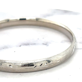 14K White Gold 6mm Floral Leaf Bangle, Floral Pattern, 7" 8" Bangle, Stackable Bracelet, Real Gold Bangle, Women