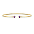 14K Yellow Gold 3mm Round Amethyst Open Cuff Bangle Bracelet, Gemstone Jewelry, Real Gold Bangle, Women