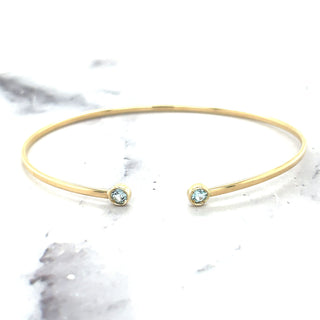 14K Yellow Gold 3mm Blue Topaz Open Cuff Bangle Bracelet, Gemstone Jewelry, Real Gold Bangle, Women