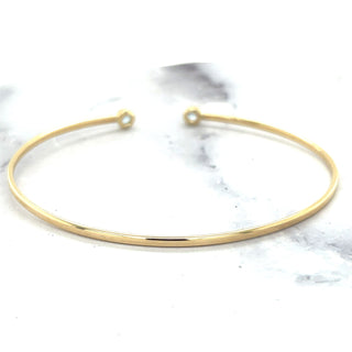 14K Yellow Gold 3mm Blue Topaz Open Cuff Bangle Bracelet, Gemstone Jewelry, Real Gold Bangle, Women