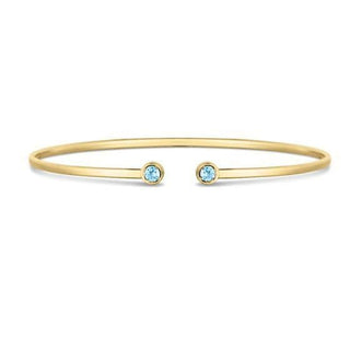 14K Yellow Gold 3mm Blue Topaz Open Cuff Bangle Bracelet, Gemstone Jewelry, Real Gold Bangle, Women