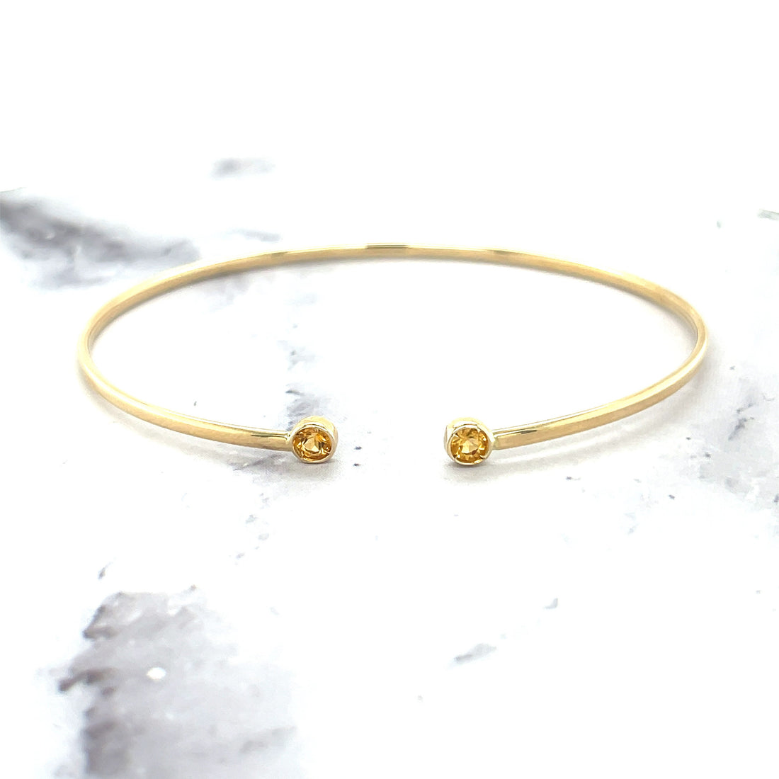 14K Yellow Gold 3mm Citrine Open Cuff Bangle Bracelet, Gemstone Jewelry, Real Gold Bangle, Women