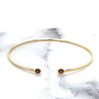 14K Yellow Gold 3mm Garnet Open Cuff Bangle Bracelet, Gemstone Jewelry, Real Gold Bangle, Women