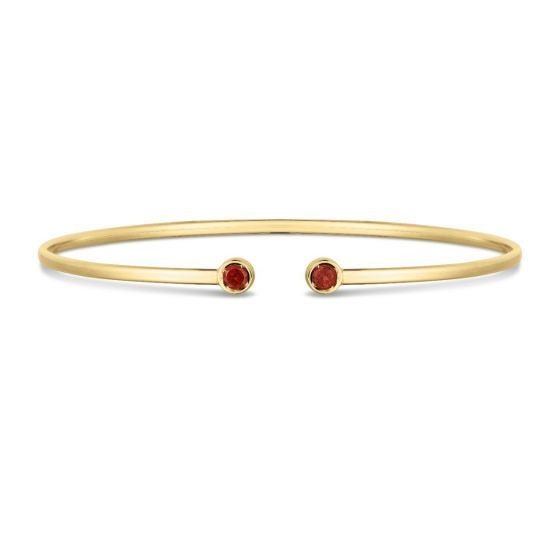 14K Yellow Gold 3mm Garnet Open Cuff Bangle Bracelet, Gemstone Jewelry, Real Gold Bangle, Women