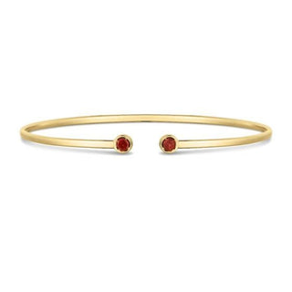 14K Yellow Gold 3mm Garnet Open Cuff Bangle Bracelet, Gemstone Jewelry, Real Gold Bangle, Women