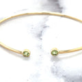 14K Yellow Gold 3mm Peridot Open Cuff Bangle Bracelet, Gemstone Jewelry, Real Gold Bangle, Women