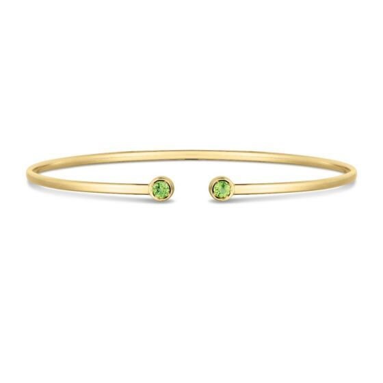 14K Yellow Gold 3mm Peridot Open Cuff Bangle Bracelet, Gemstone Jewelry, Real Gold Bangle, Women