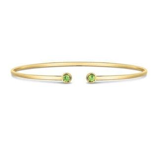 14K Yellow Gold 3mm Peridot Open Cuff Bangle Bracelet, Gemstone Jewelry, Real Gold Bangle, Women