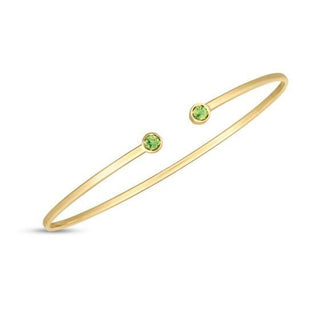 14K Yellow Gold 3mm Peridot Open Cuff Bangle Bracelet, Gemstone Jewelry, Real Gold Bangle, Women