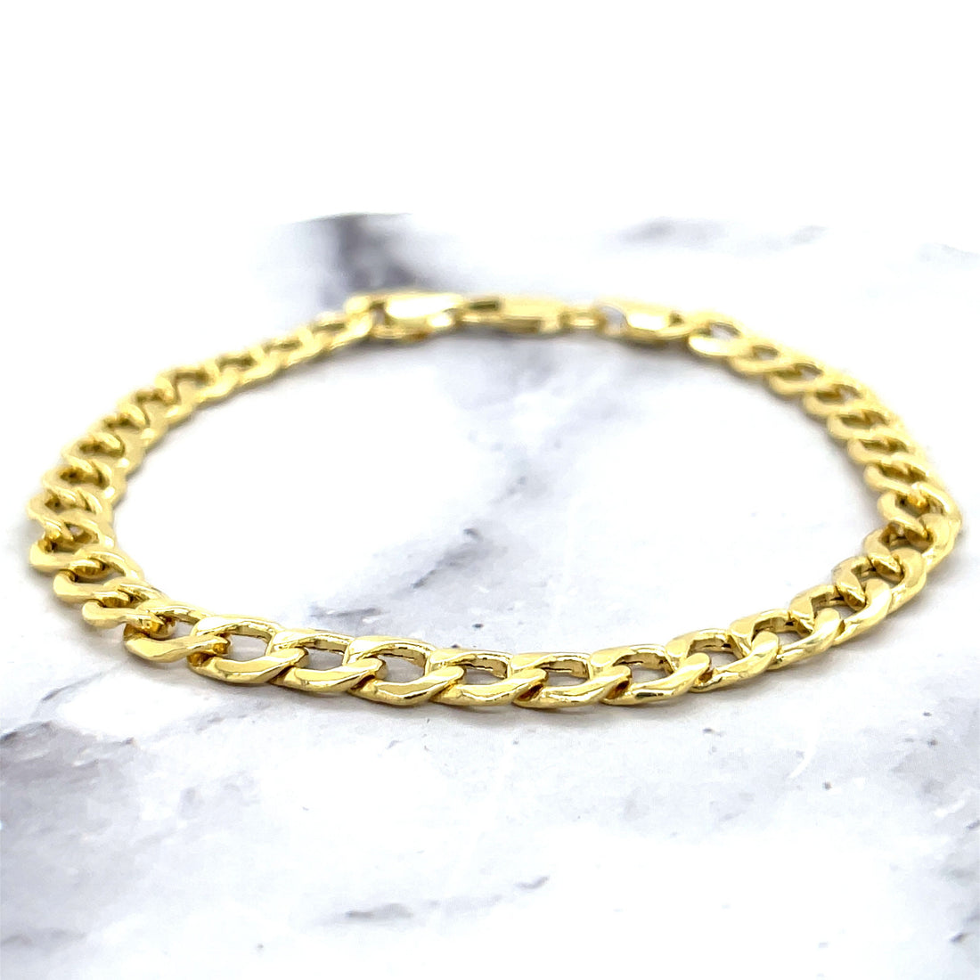 14K Yellow Gold Bracelet Lite Curb Chain with Lobster Lock, 6.2mm Wide, Real Gold Bracelet, Unisex, Women