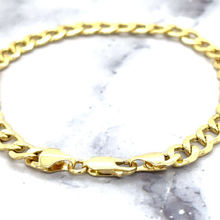 14K Yellow Gold Bracelet Lite Curb Chain with Lobster Lock, 6.2mm Wide, Real Gold Bracelet, Unisex, Women