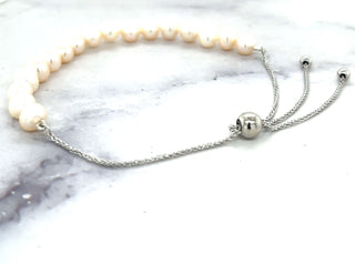 14K White Gold 9.25" Adjustable Cultured Pearl Friendship Bracelet, 4.5mm Wide, Bolo Bracelet, Real Gold Bracelet, Women