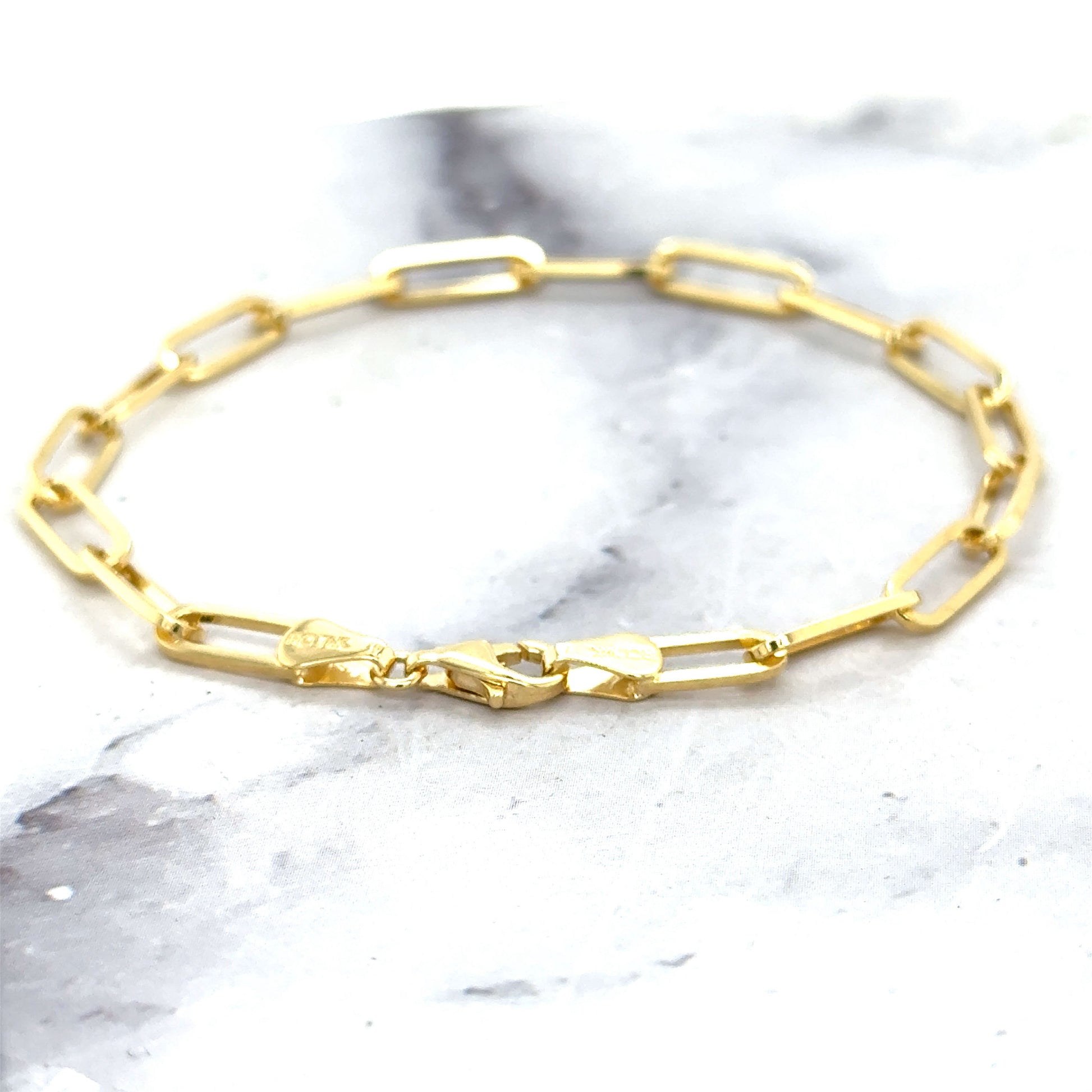 Solid 14K Yellow Gold 7" 7.25" Paperclip Link Chain Bracelet, 2.5mm 3.5mm 4mm Wide Real Gold Bracelet, Women Jewelry