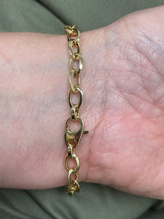 14K Yellow Gold 7.5" Mini Oval Link Bracelet, 5mm Wide, Real Gold Bracelet, Women